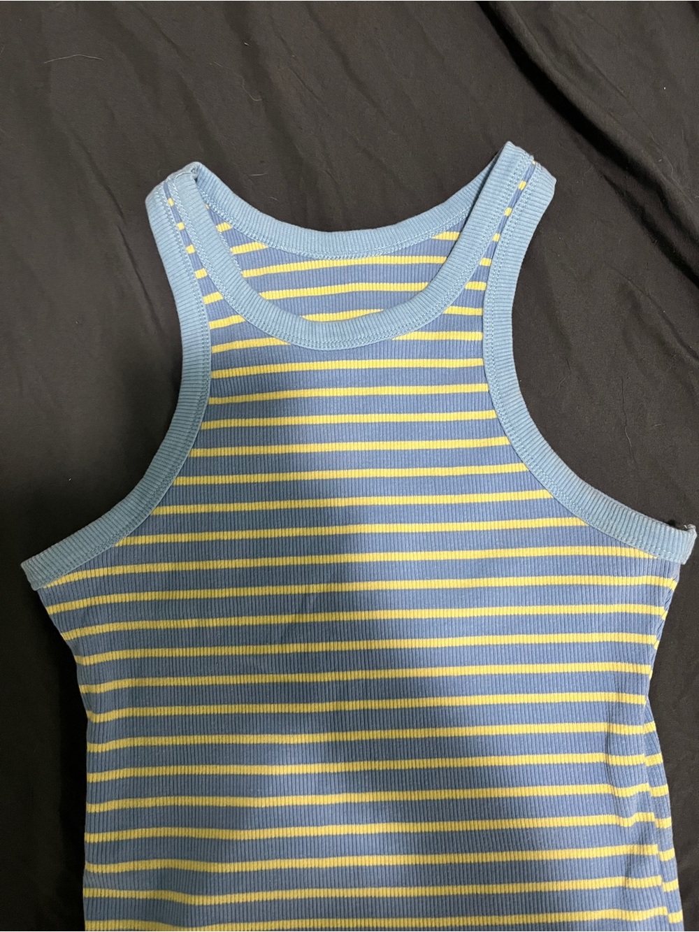 Aria Blue and Yellow Striped Ribbed Racerback Tank